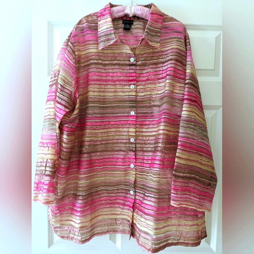 Citiknit sheer top lightweight jacket crinkle blouse 3X  textural …